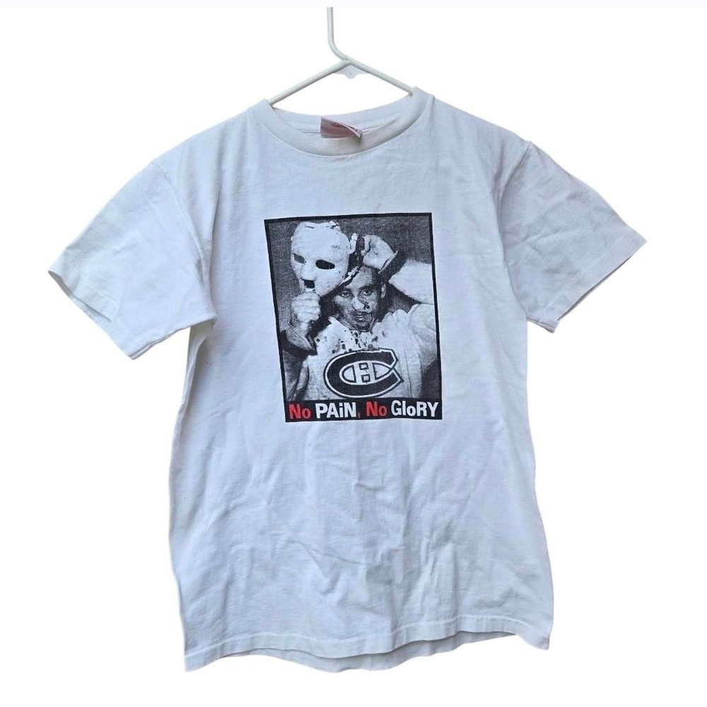 Vintage Jacques Plante mask tshirt size small by Aussie no pain, no gain